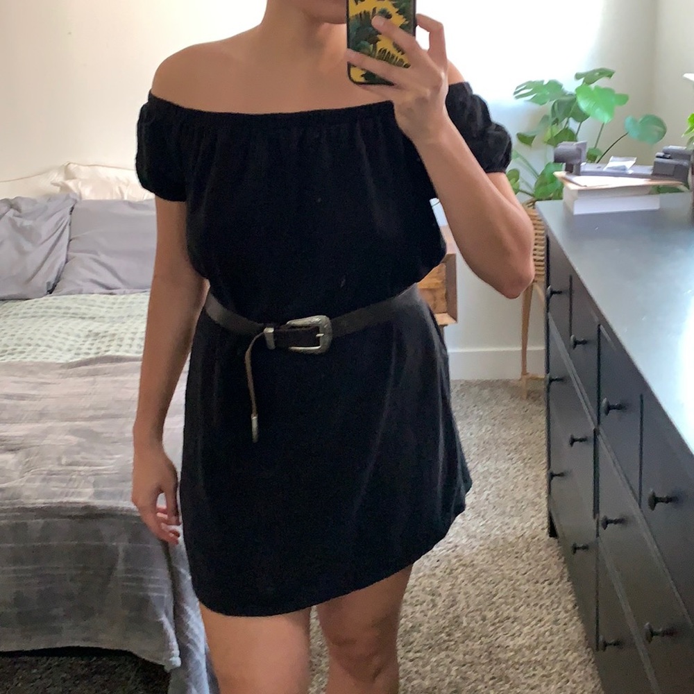Black off the shoulder linen dress